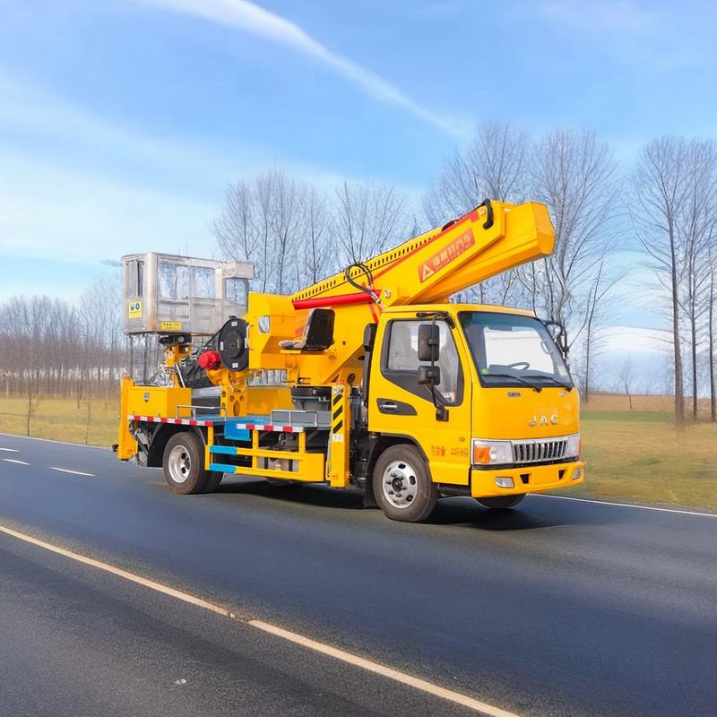 Camion à plateforme de levage haute JAC 1000 kg Poids de levage Boîte de vitesses manuelle à 5 vitesses 13,5 m Radius de fonctionnement